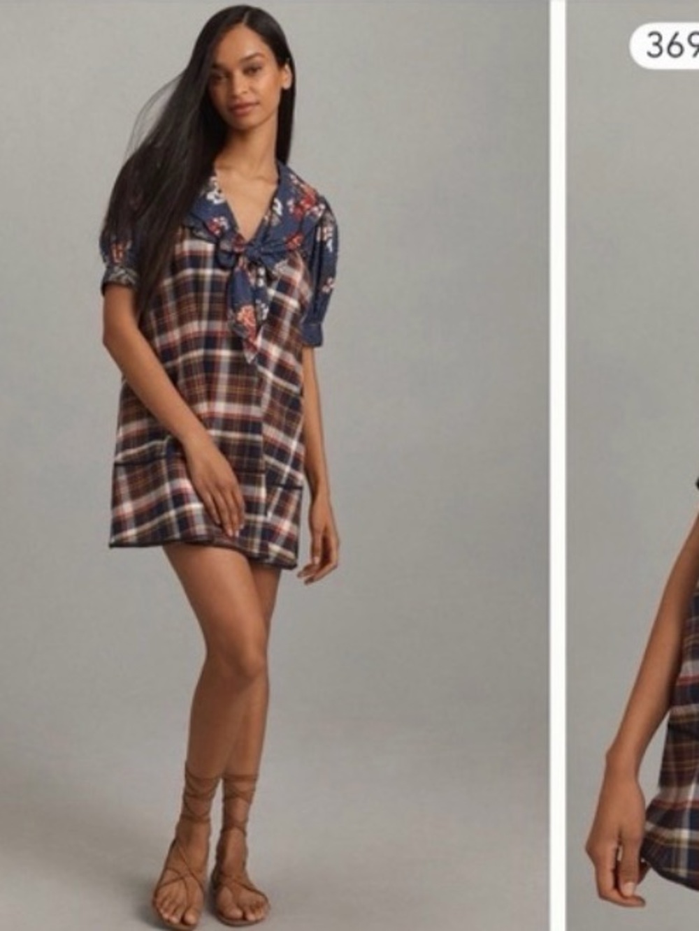 Anthropologie Pilcro fall NWT Short sleeve bow front tunic mini Plaid Dress